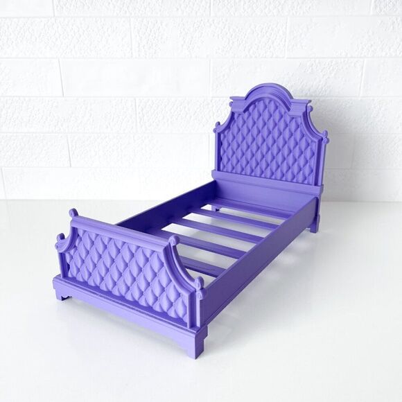 Purple Tufted Miniature Chesterfield Bed Queen Size 1:6 Scale Barbie Dollhouse - Picture 2 of 6